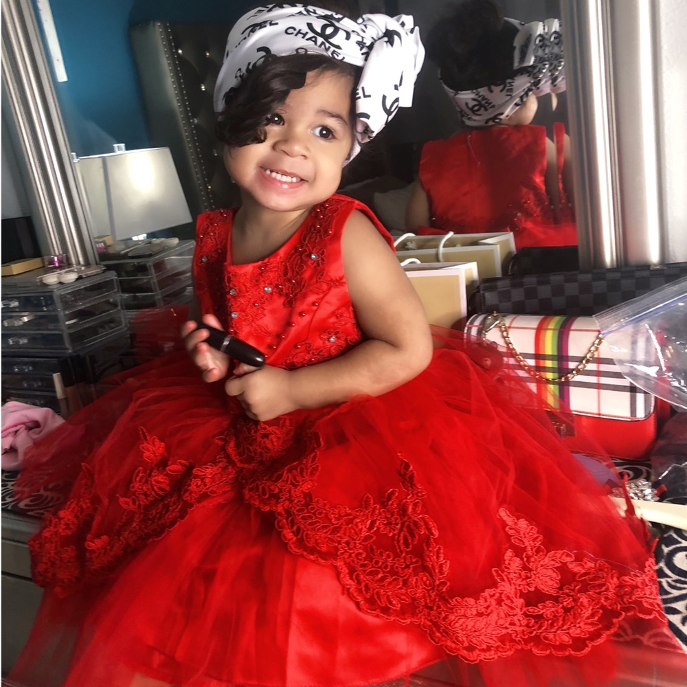 Red princess ruffle girl dresss - Picture 7 of 8